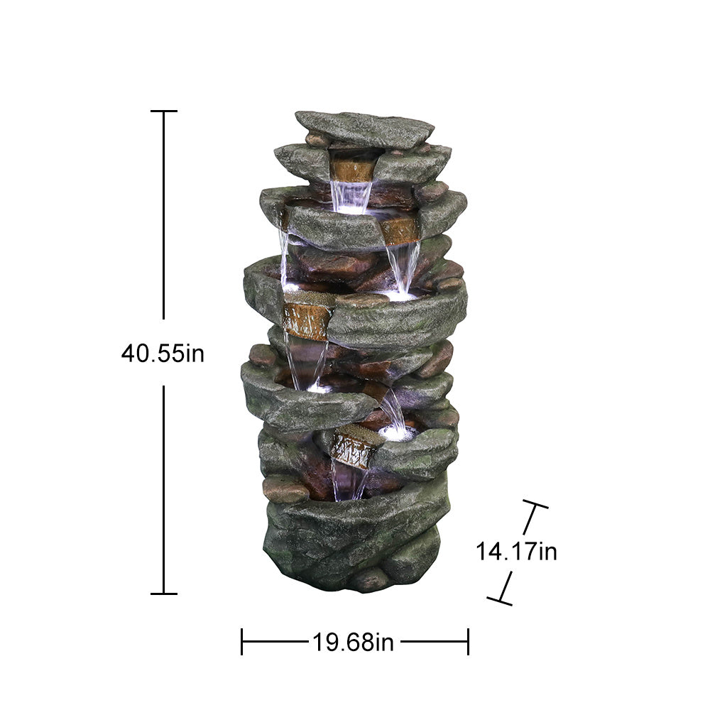 40.5" High Rocks Outdoor Water Fountain with LED Lights