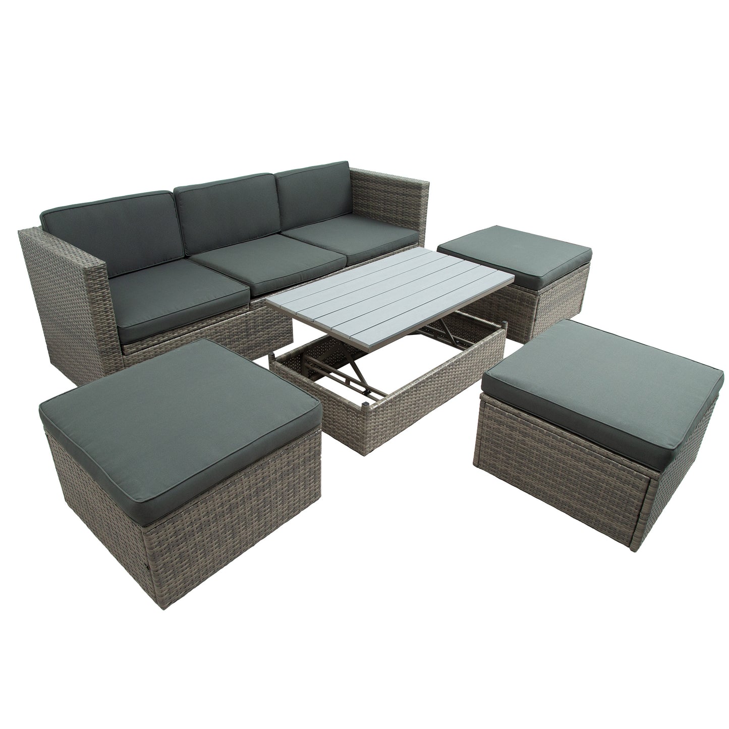 5-Piece Patio Wicker Furniture Set - Sofa, Ottomans & Lift Top Table