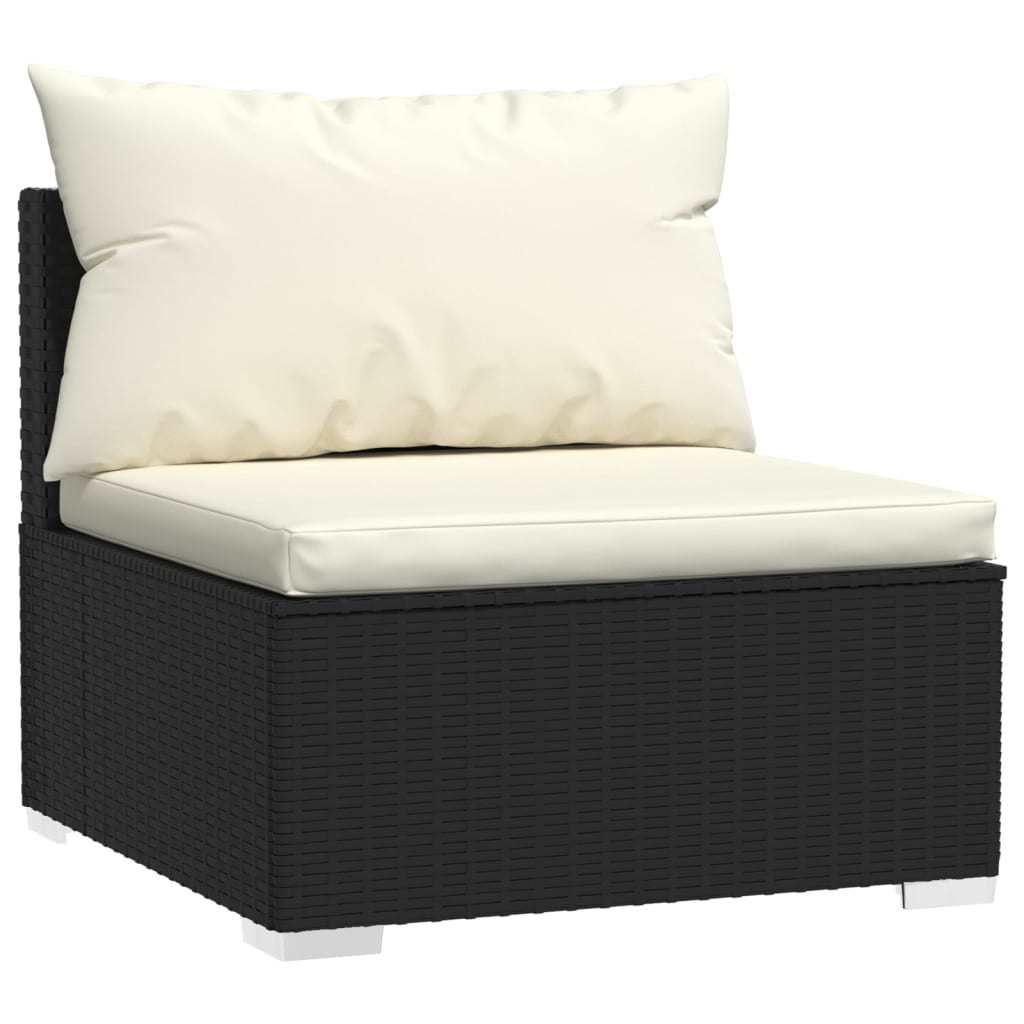 14 Piece Patio Lounge Set with Cushions - Black Poly Rattan