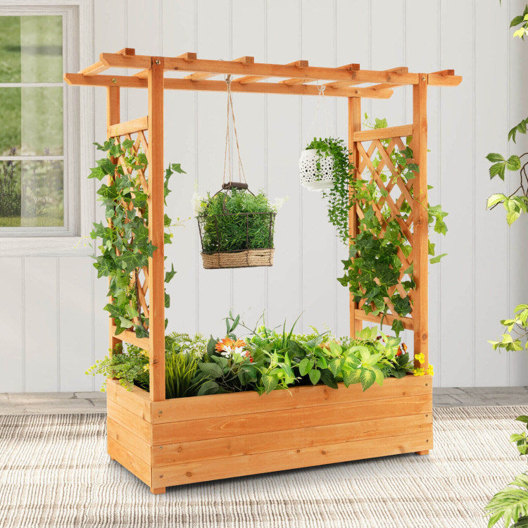 Raised Garden Bed with Trellis - 100% Solid Wood Frame