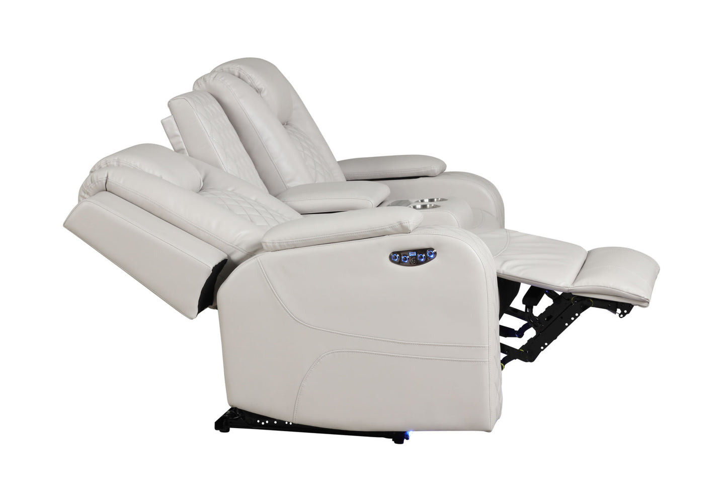 LED & Power Recliner 3 PC Living Room Set - Faux Leather in Ice