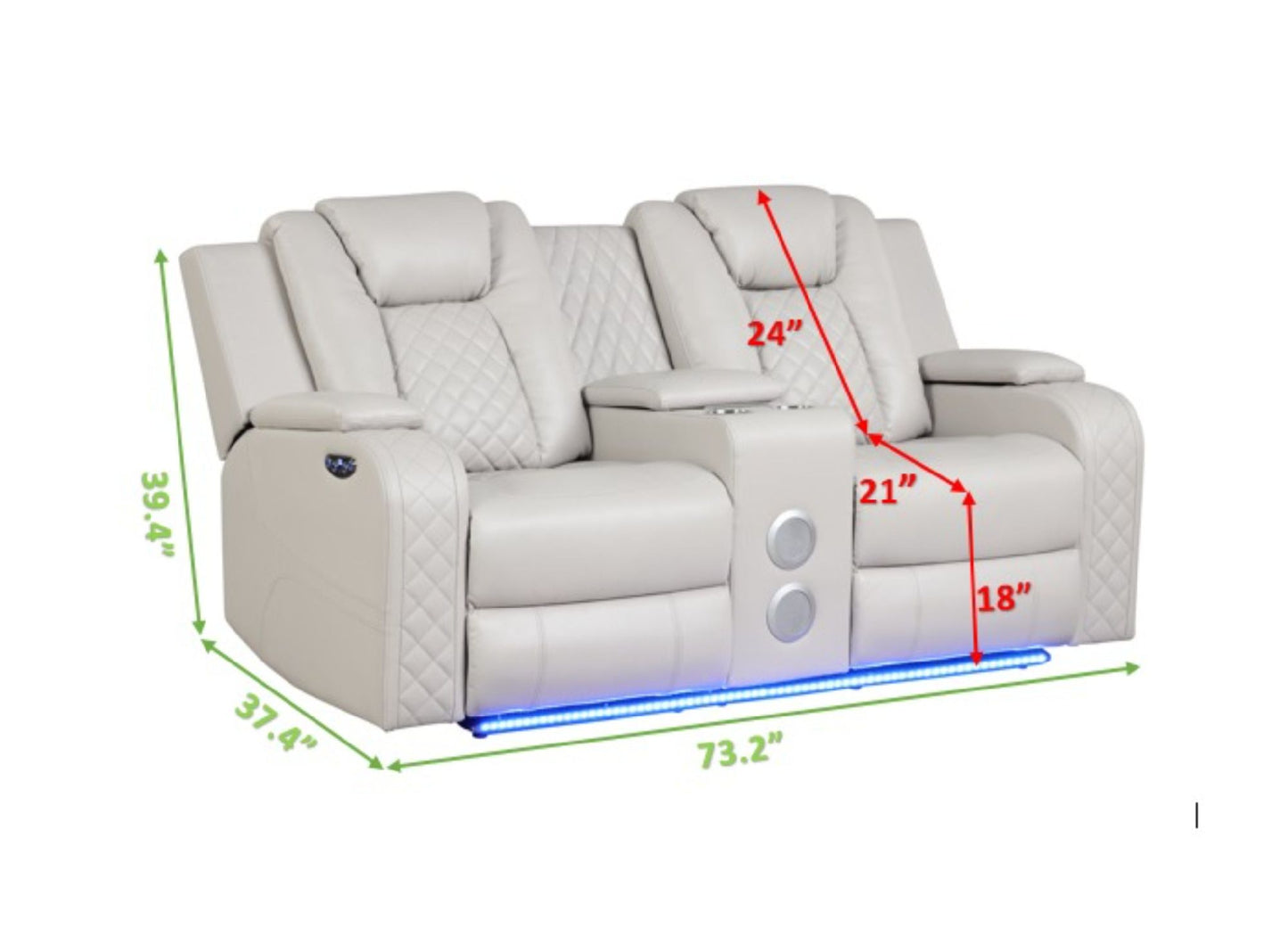 LED & Power Recliner 3 PC Living Room Set - Faux Leather in Ice