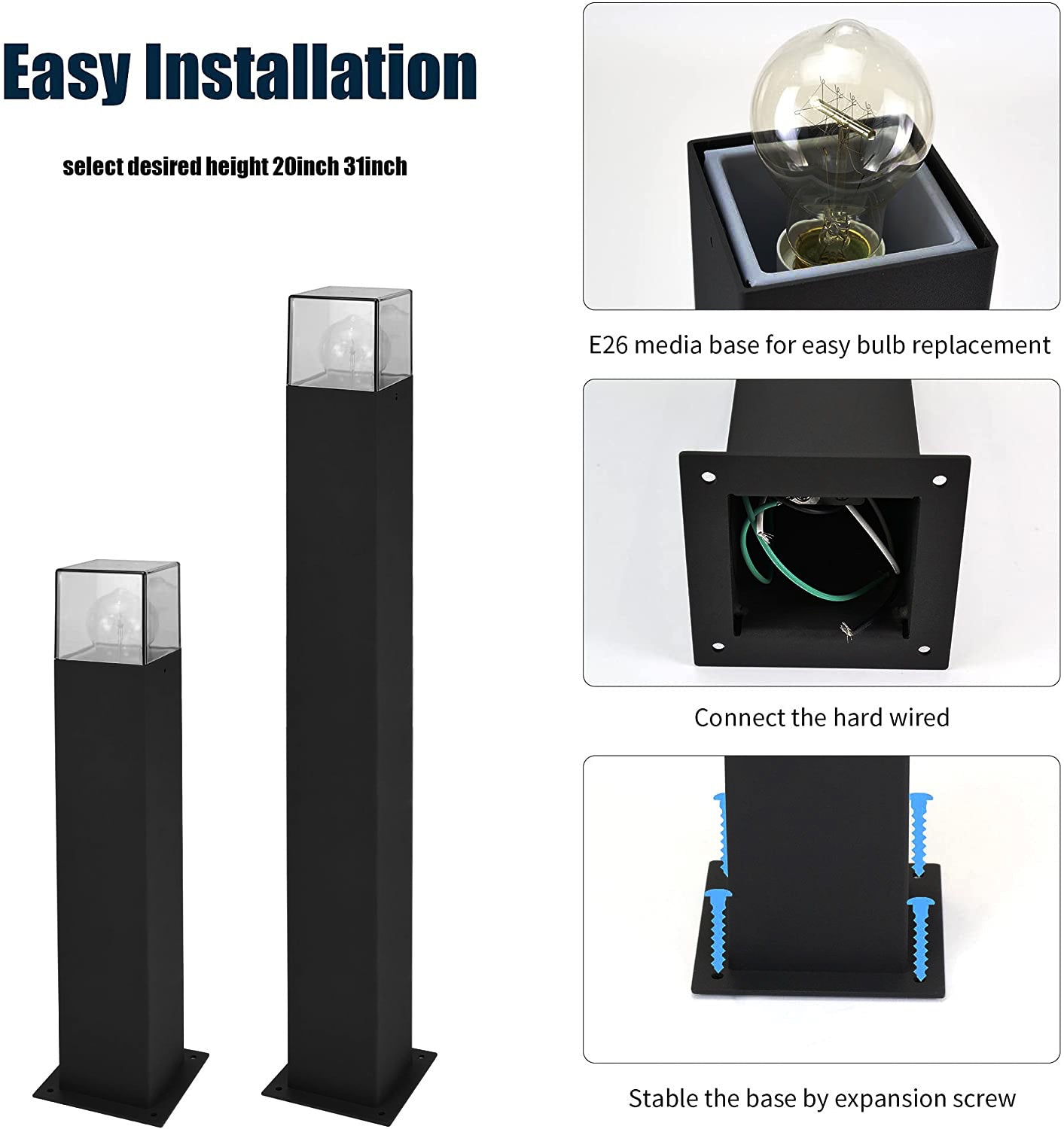 Landscape Path Lights with E26 Bulb Base - Modern Wired Pathway & Driveway Lights