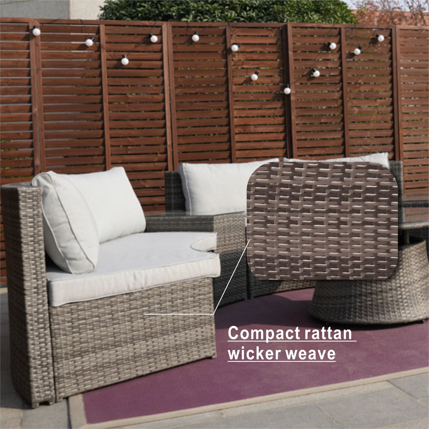 6-Piece Outdoor Furniture Half-Moon Wicker Sofa Set with Cushion and Coffee Table