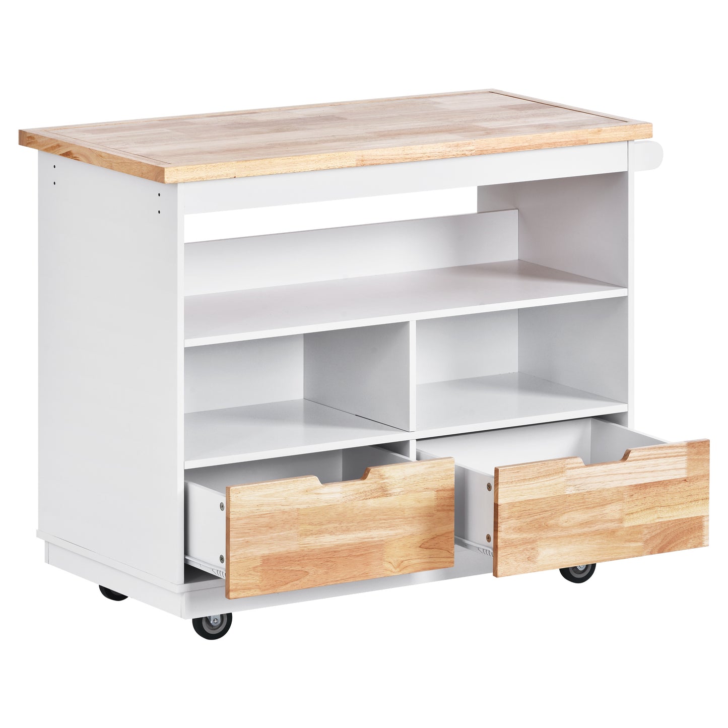 Rolling Kitchen Island with Storage - White, Wood Top, Rubber Wheels