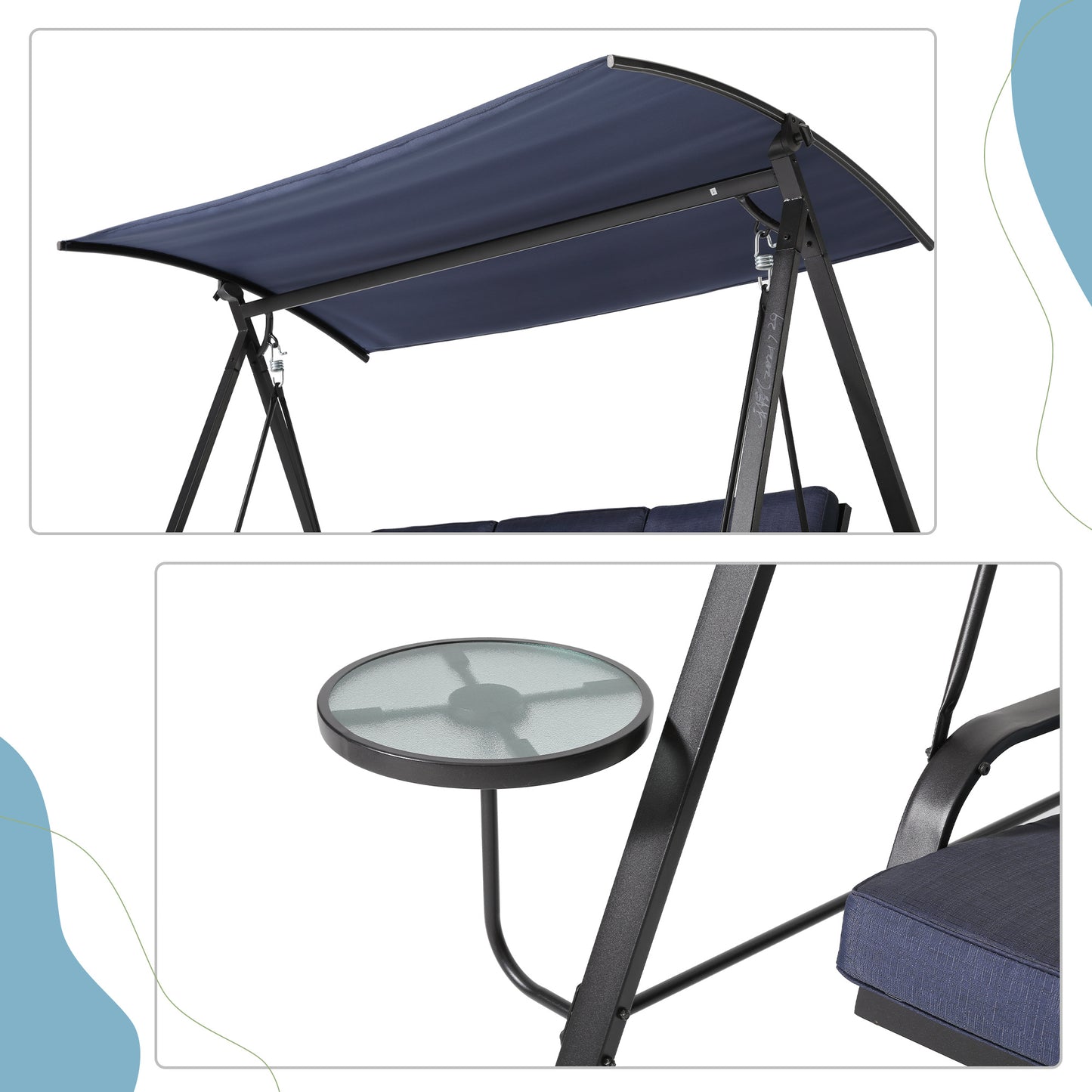 Steel 3-Seater Porch Swing with Canopy - Outdoor Swing Chair