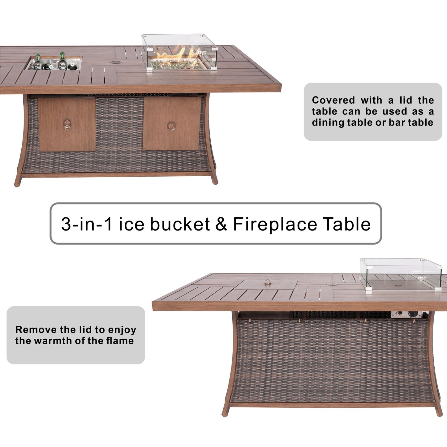 Wicker Outdoor Patio Furniture Set with Rectangular Fire Pit Table
