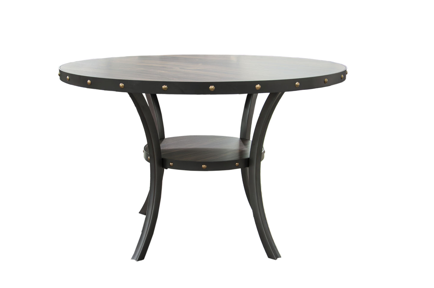 Modern Classic 5pc Dining Set - Natural Wood Round Table & Charcoal Tufted Chairs