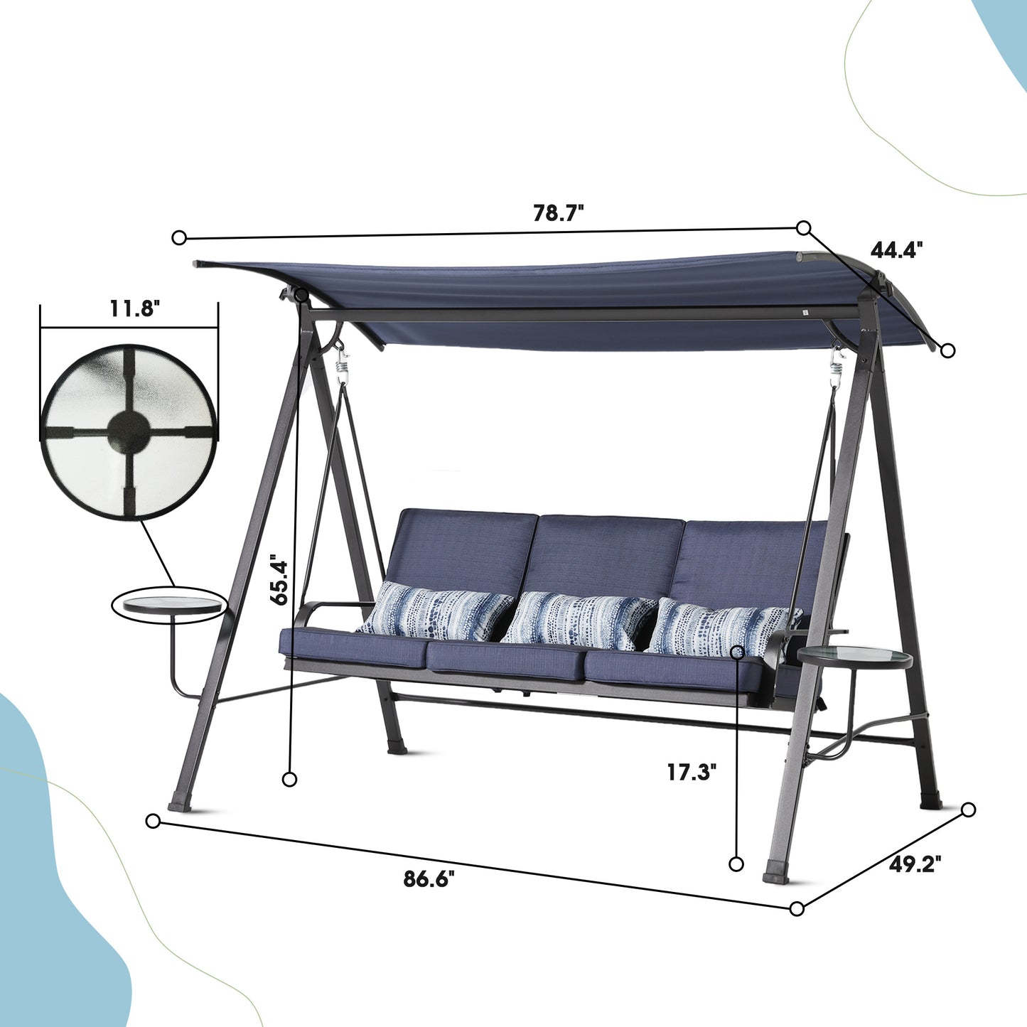 Steel 3-Seater Porch Swing with Canopy - Outdoor Swing Chair