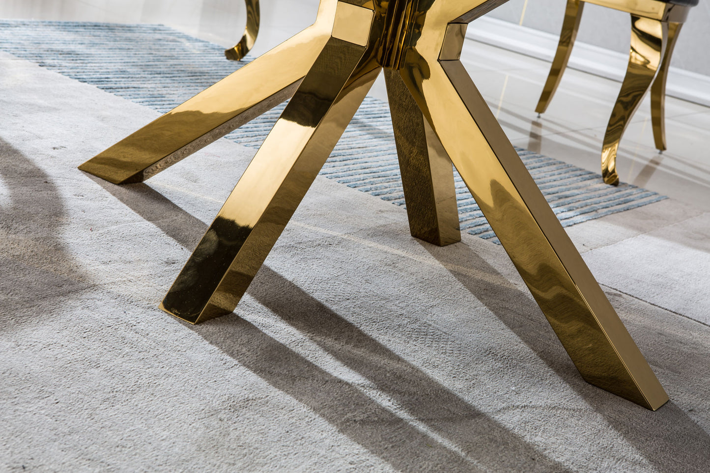 Modern Rectangular Marble Dining Table - 63"L x 35"D x 30"H, Gold Stainless Steel Base