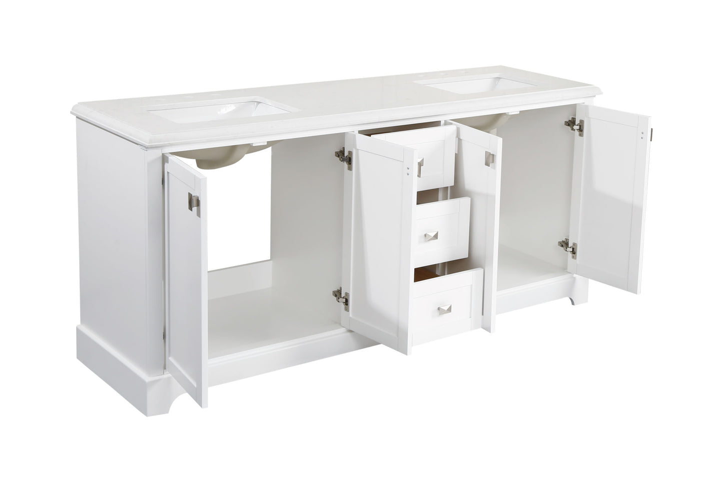72-Inch White Vanity Sink Combo - Marble Countertop & Fully Assembled Bathroom Cabinet