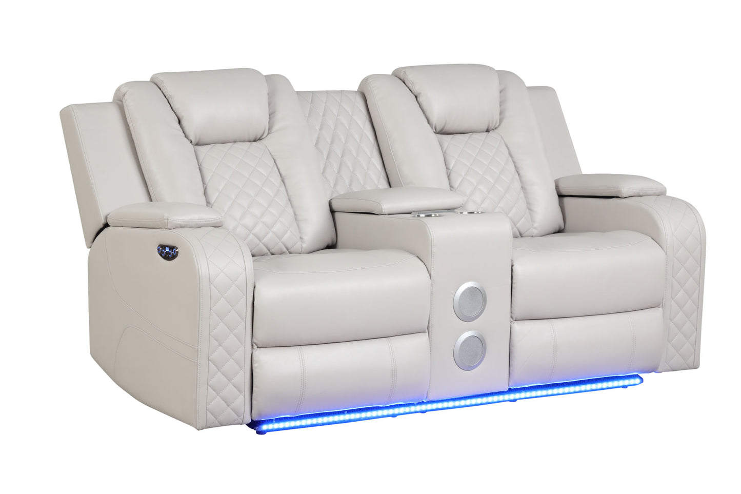 LED & Power Recliner 3 PC Living Room Set - Faux Leather in Ice