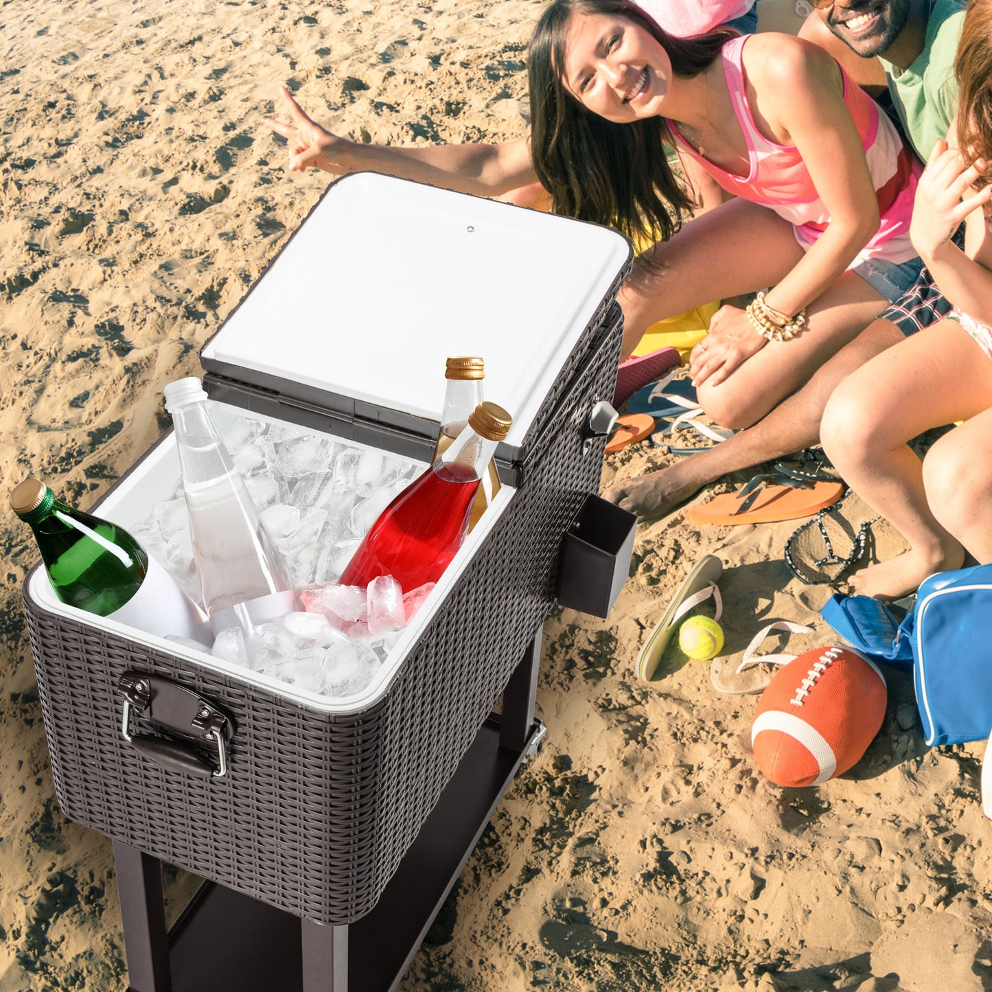 High Quality 80QT Rattan Cooler with Shelf - Square Legs