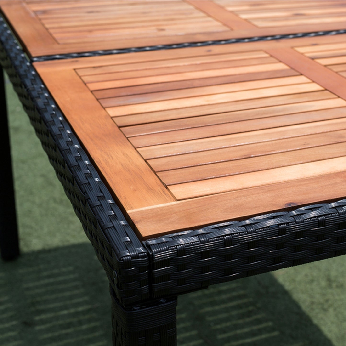 7 piece Outdoor Patio Wicker Dining Set Patio Wicker Furniture Dining Set w/Acacia Wood Top