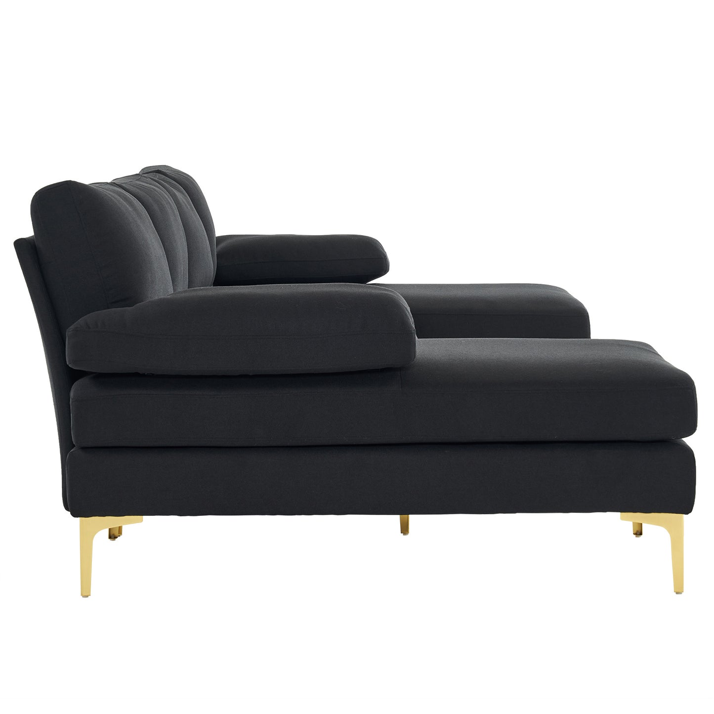 U-Shaped 4-Seat Modular Sofa - Black Linen with Golden Feet