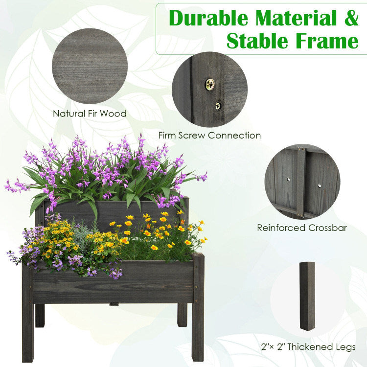 2 Tier Wooden Raised Garden Bed with Legs and Drain Holes