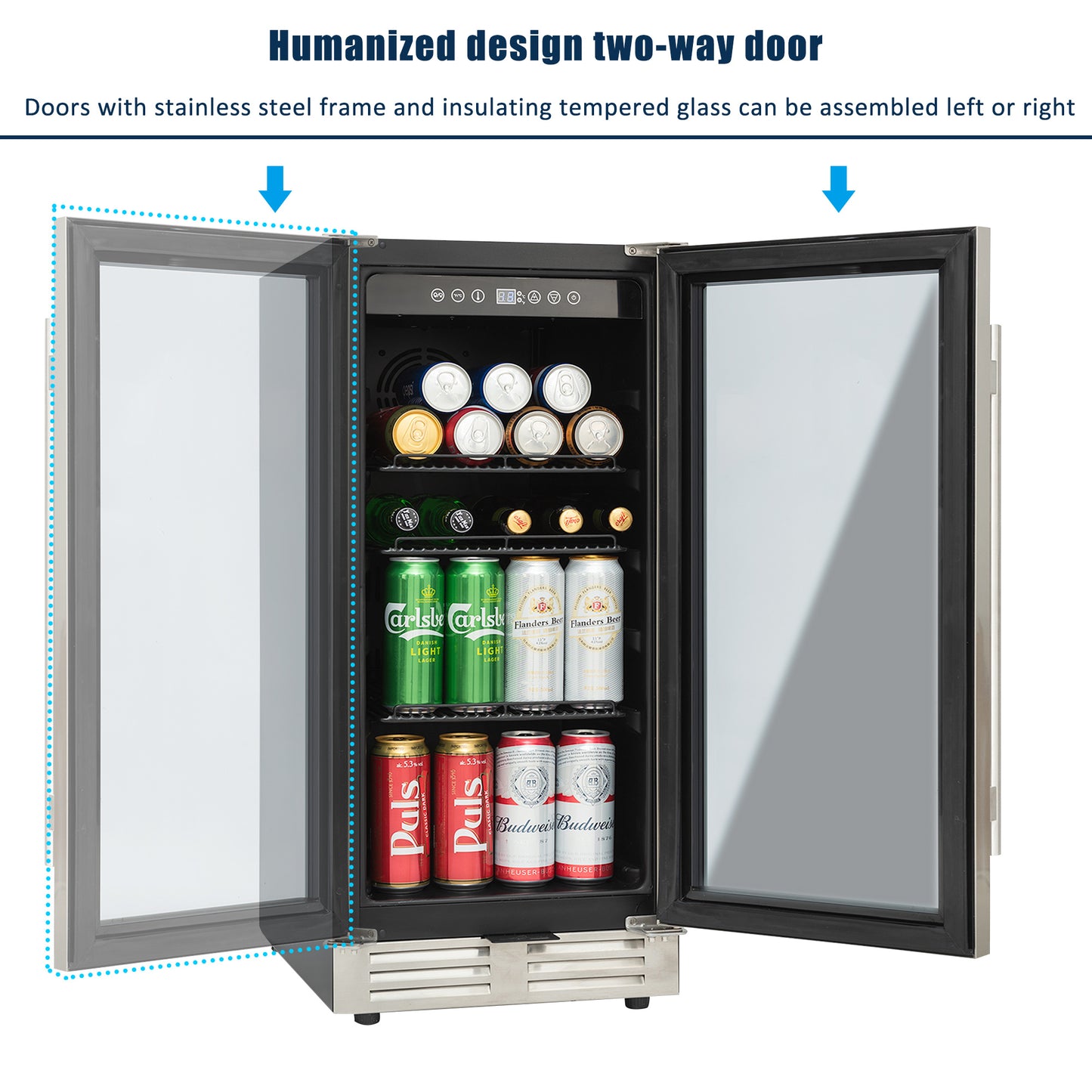 Premium 15-Inch Mini Beverage Refrigerator / Wine Cooler - 120 Cans, Built-in & Freestanding