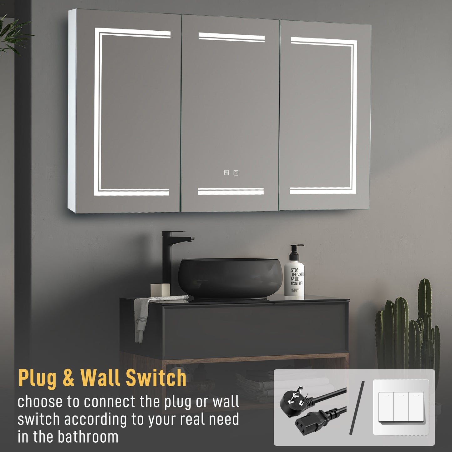 LED Bathroom Wall Cabinet - 3 Door Mirror Cabinet, White