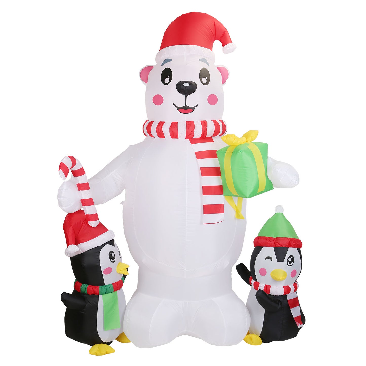 5.9FT Christmas Inflatable Outdoor Decoration - Polar Bear, Gift Box & Penguin with LED Lights