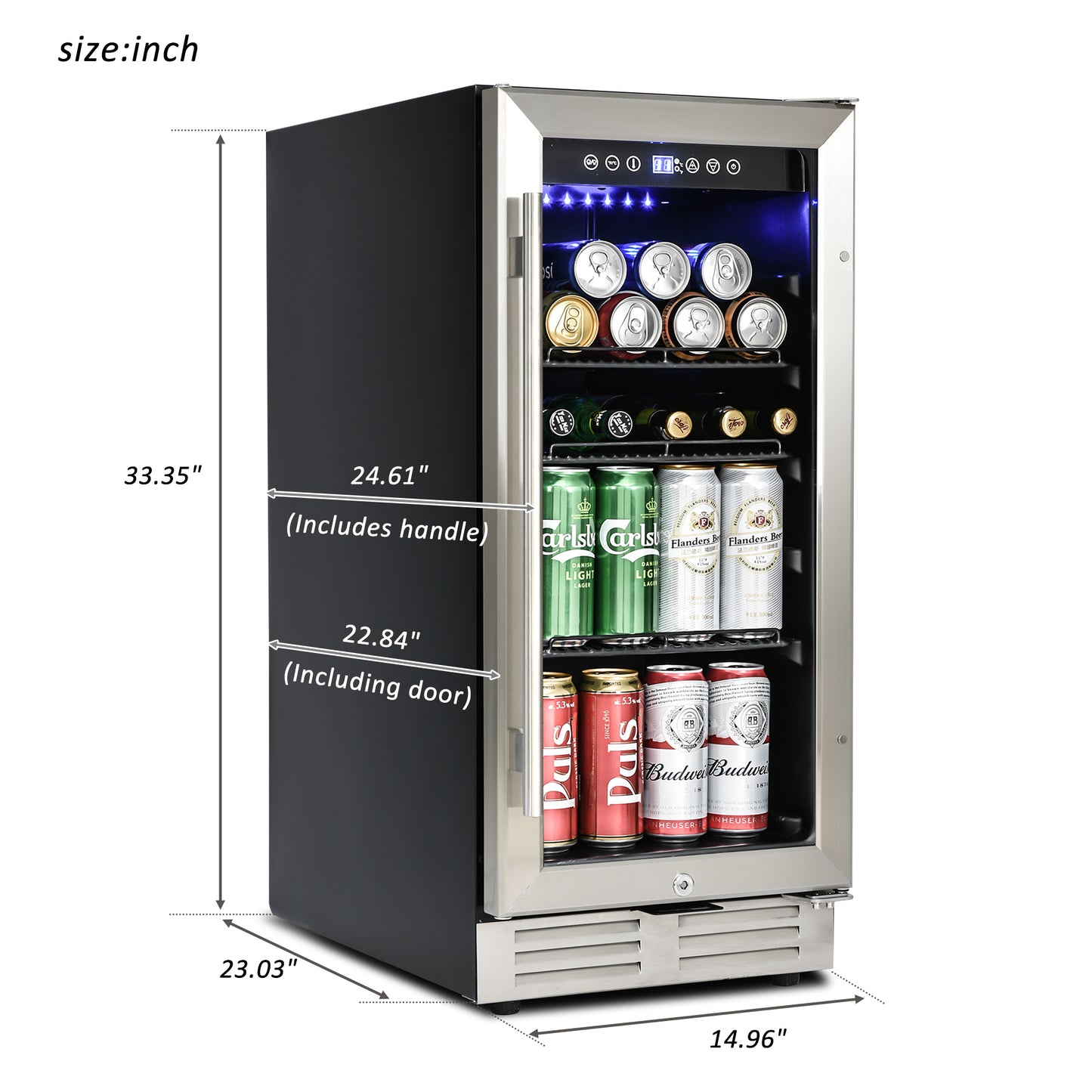 Premium 15-Inch Mini Beverage Refrigerator / Wine Cooler - 120 Cans, Built-in & Freestanding