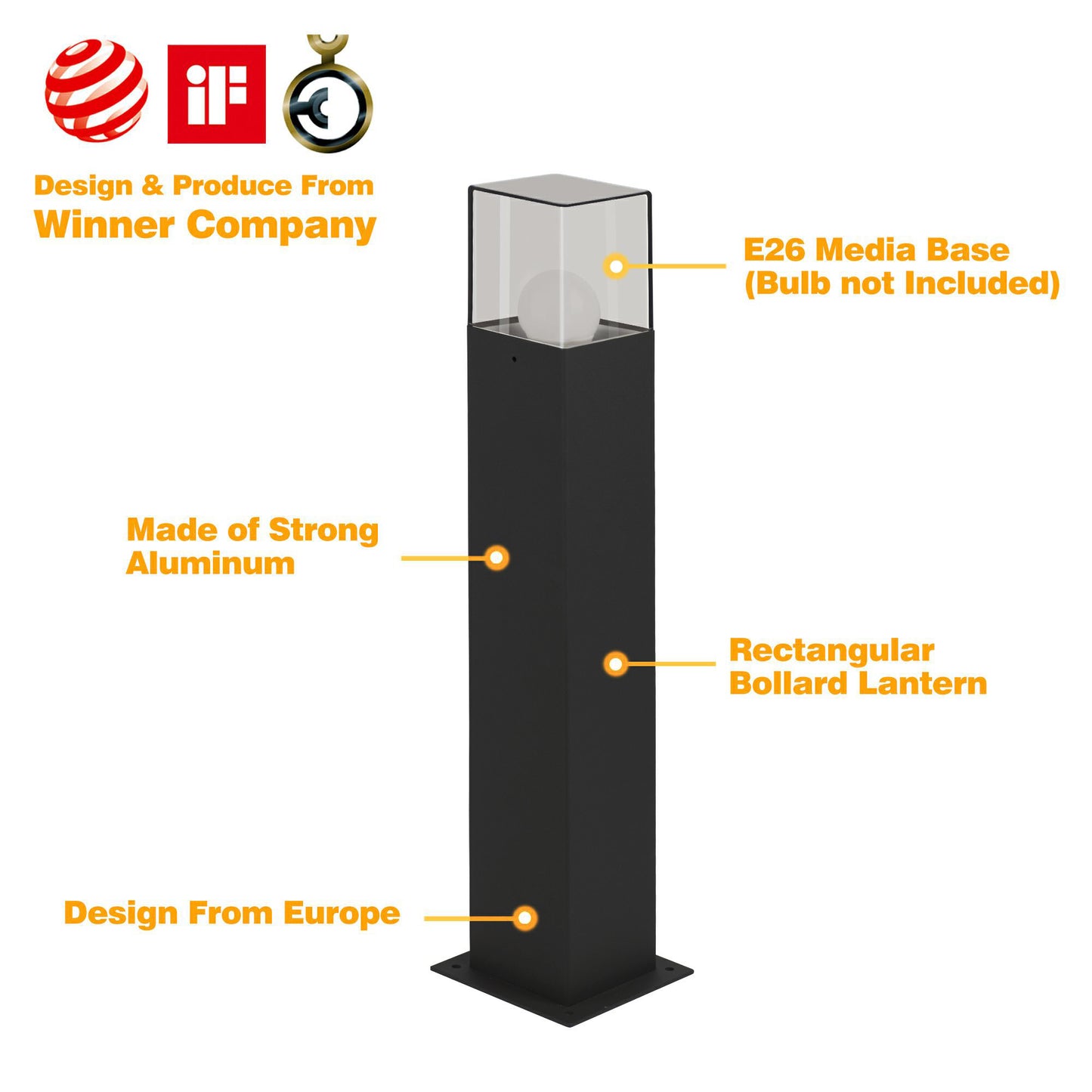 Landscape Path Lights with E26 Bulb Base - Modern Wired Pathway & Driveway Lights