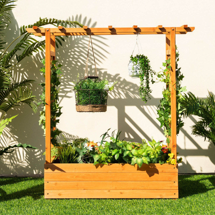 Raised Garden Bed with Trellis - 100% Solid Wood Frame