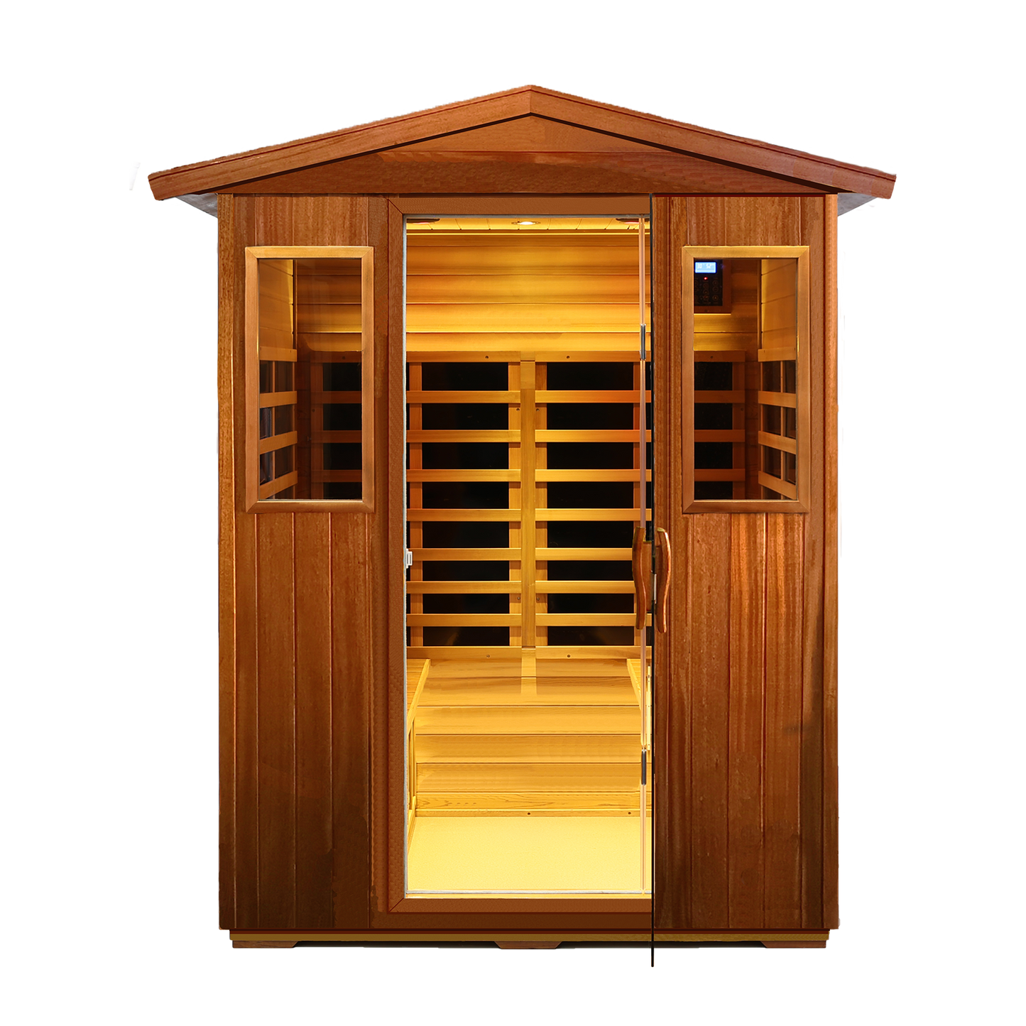 Four-Person Khaya Far-Infrared Outdoor Sauna Room - 6 Heating Panels, Bluetooth Audio