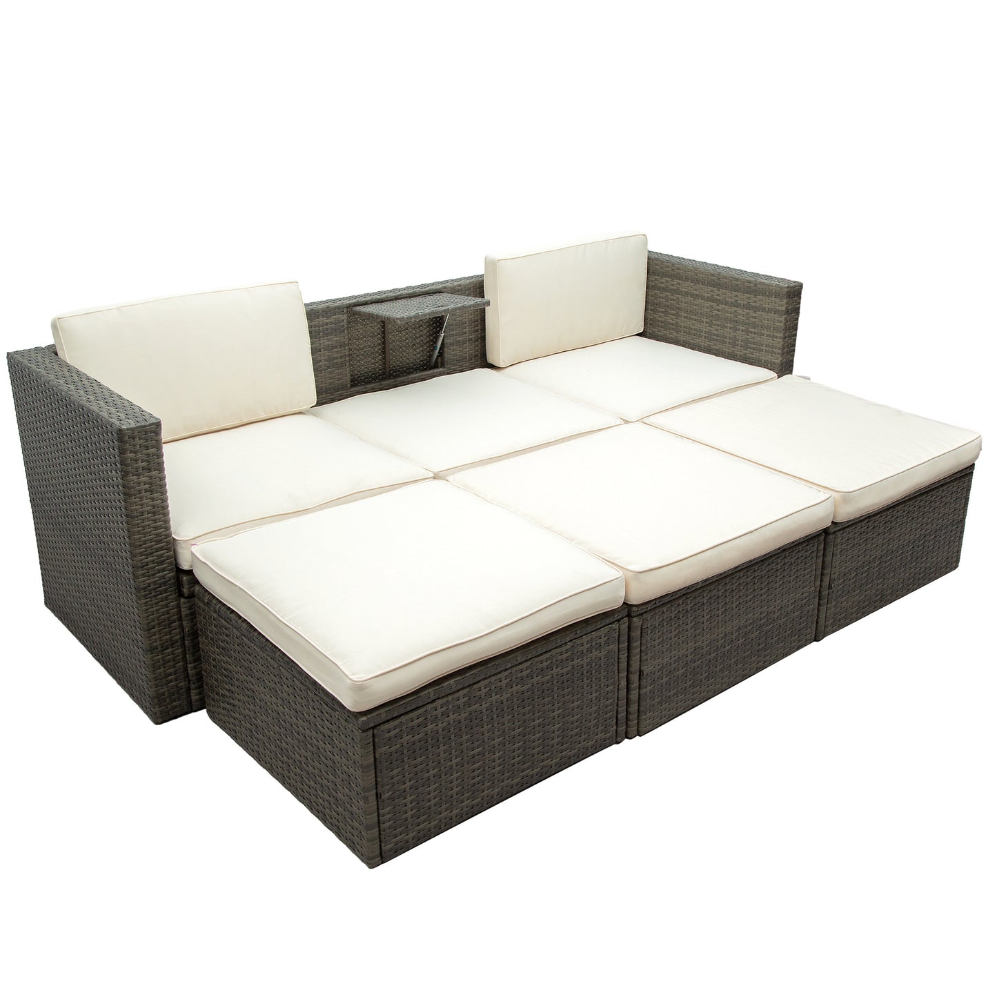 5-Piece Patio Wicker Furniture Set - Sofa, Ottomans & Lift Top Table
