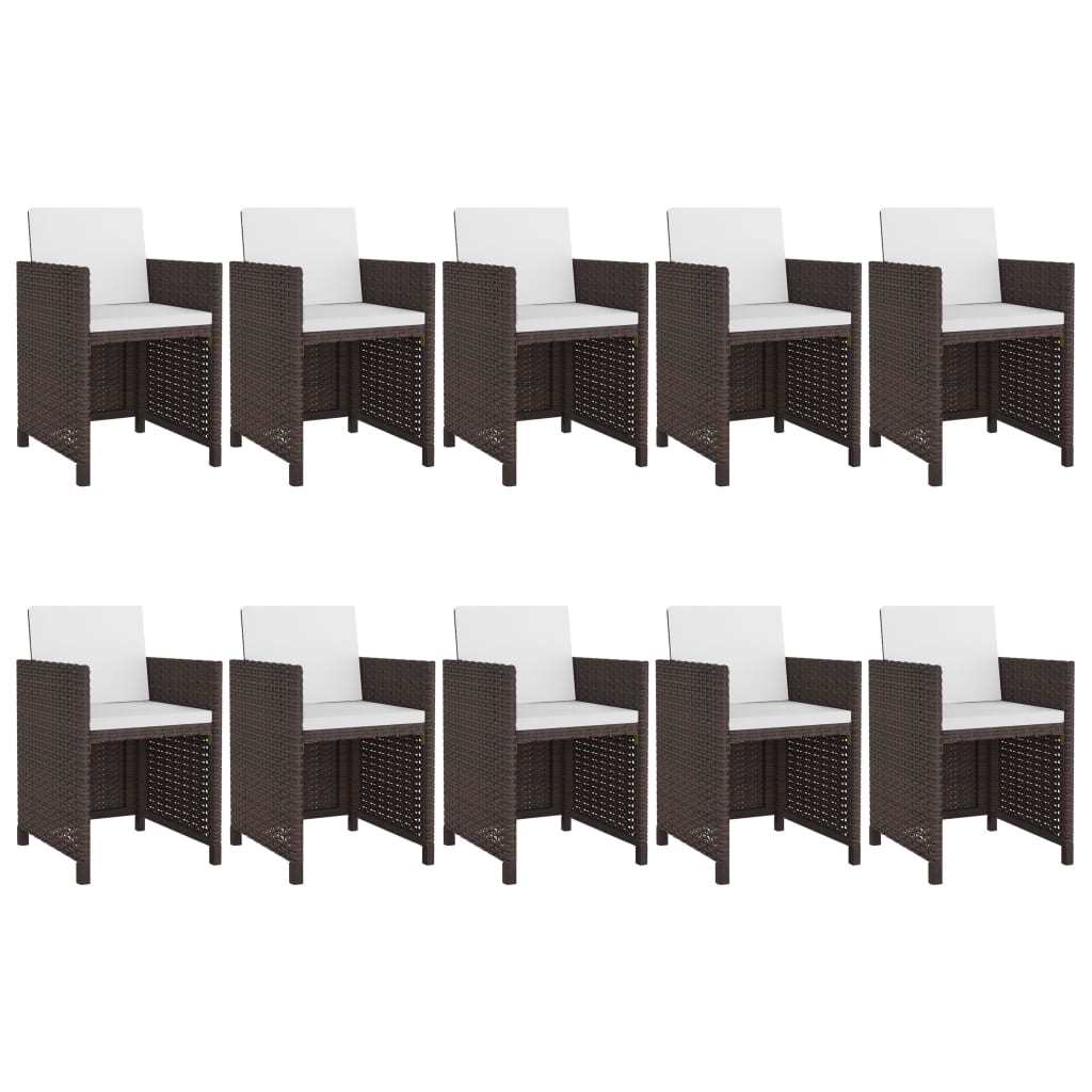 11 Piece Patio Dining Set with Cushions - Poly Rattan Brown