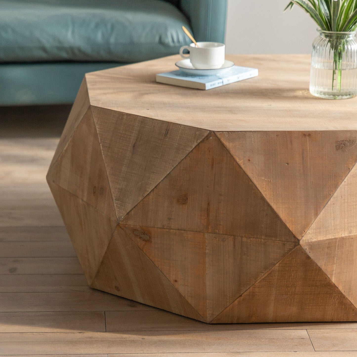 38" American Retro Style Coffee Table with Embossed Pattern Design