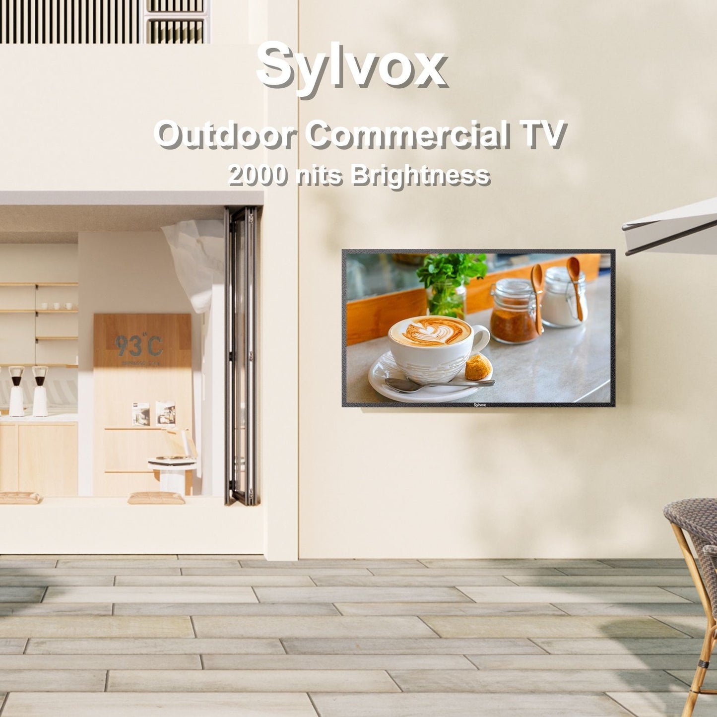 65 Inch Outdoor TV, 2000nits 4K UHD Weatherproof TV for Business - 2-Yr Warranty, 24/7 Operation, IP66 Waterproof
