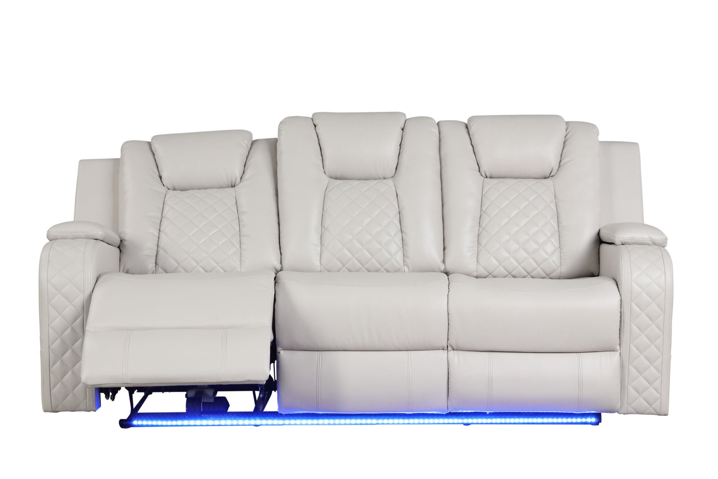 LED & Power Recliner 3 PC Living Room Set - Faux Leather in Ice