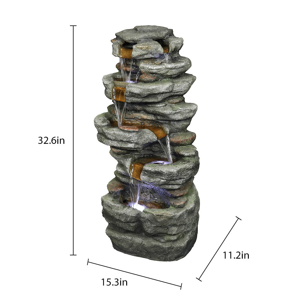 32.6" Rock Water Fountain with LED Lights - Outdoor Decor