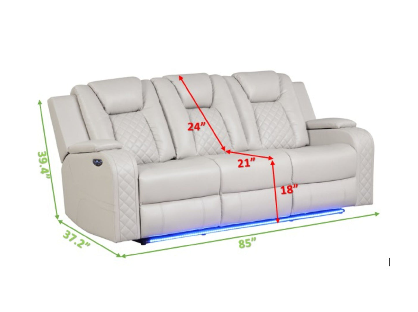 LED & Power Recliner 3 PC Living Room Set - Faux Leather in Ice