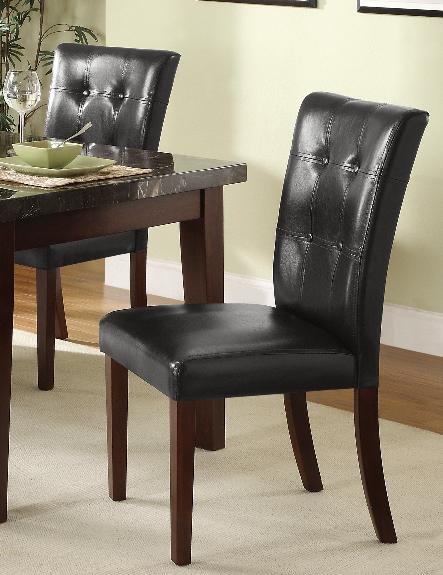 Dark Cherry 5pc Dining Set - Marble Top Table & Faux Leather Chairs
