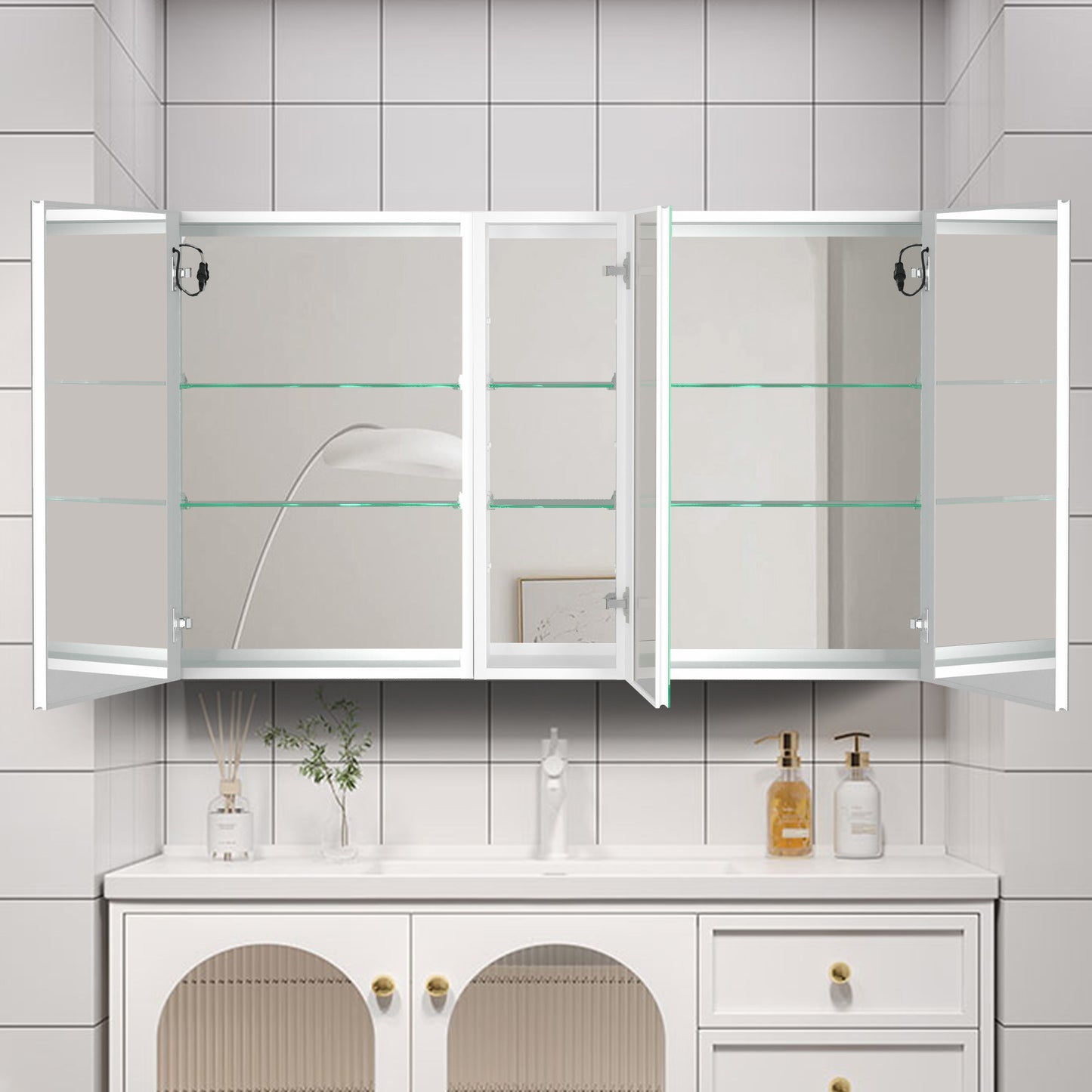 50x30 Inch LED Lighted Bathroom Medicine Cabinet - Double Door, Surface Mount