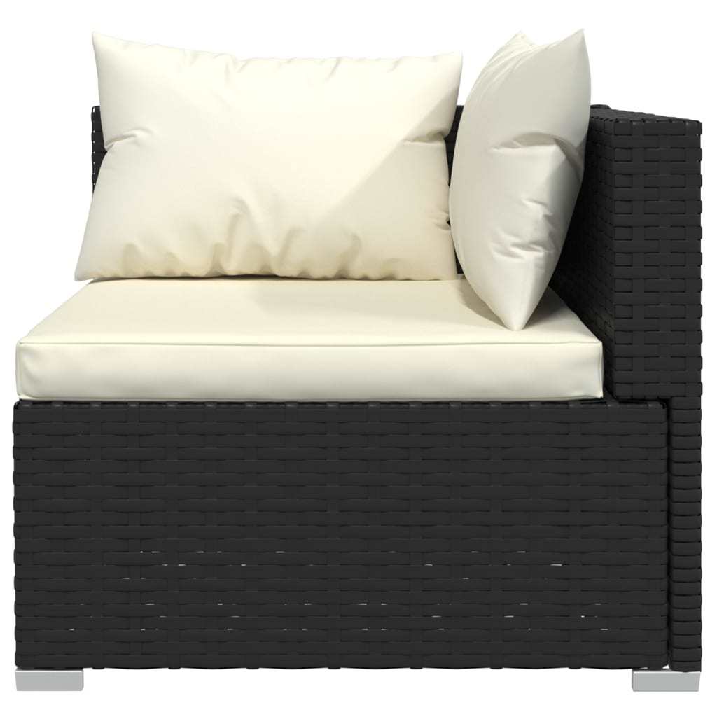 14 Piece Patio Lounge Set with Cushions - Black Poly Rattan