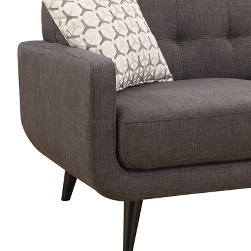 61" Charcoal And Black Loveseat and Toss Pillows