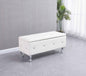 38" White and Silver Faux Leather Storage Bench With Flip Top