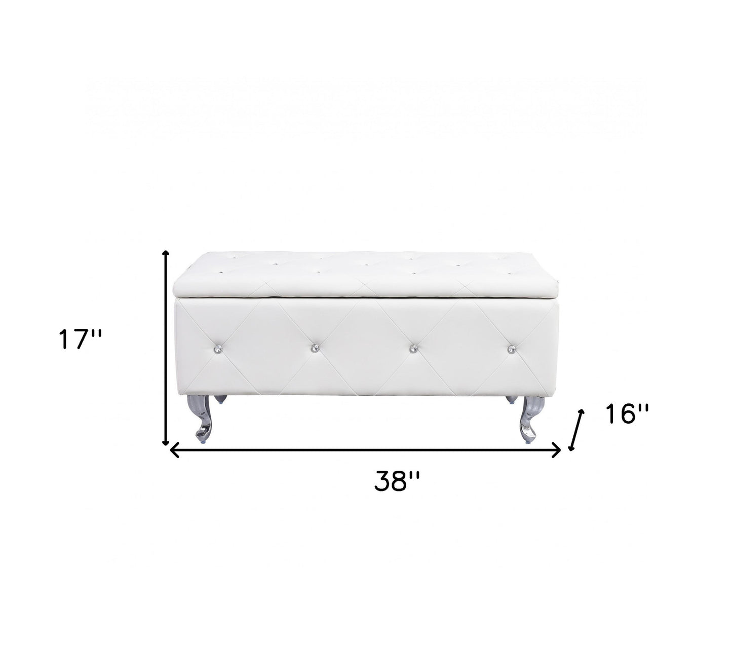 38" White and Silver Faux Leather Storage Bench With Flip Top