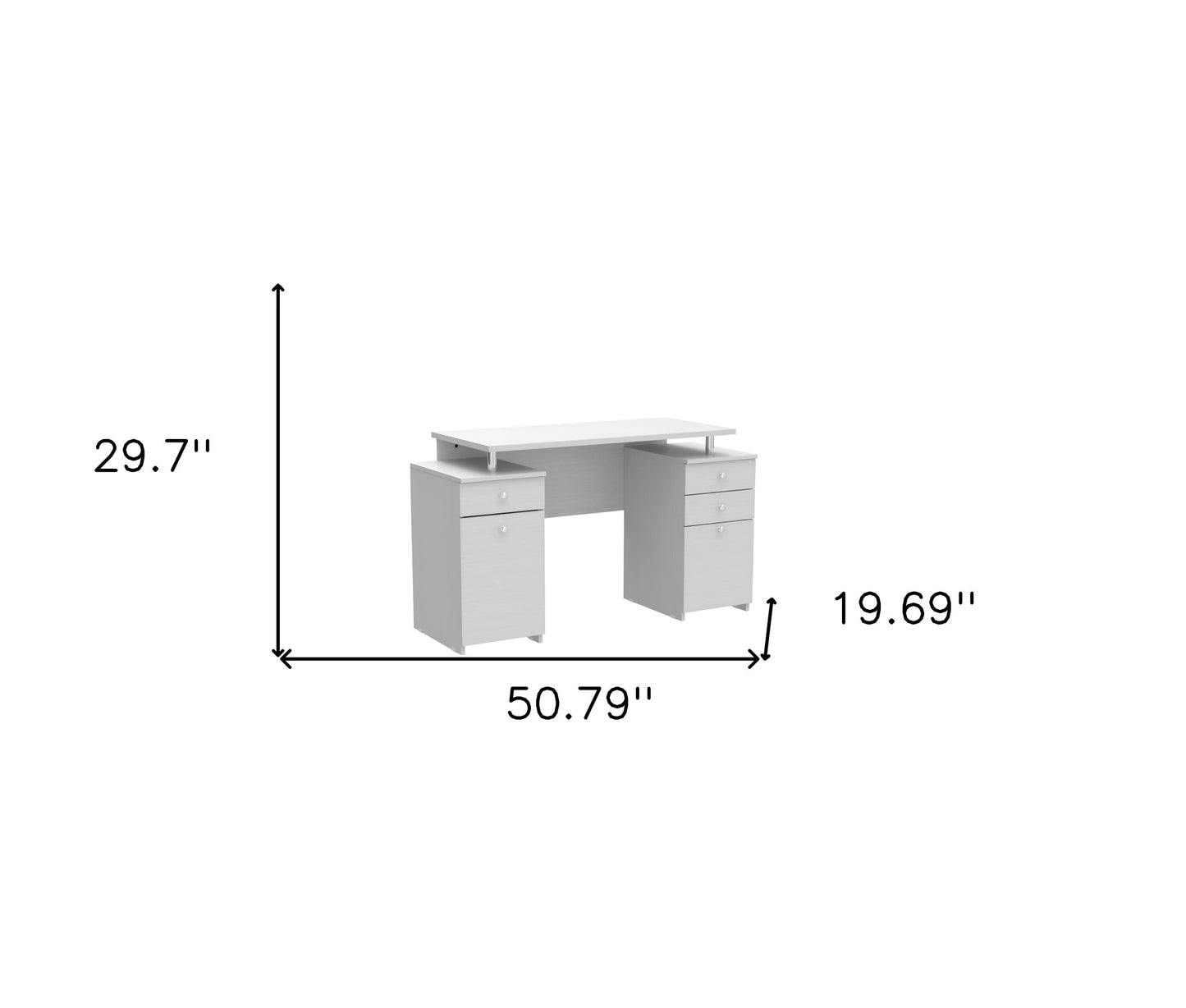 51" White Computer Desk With Five Drawers