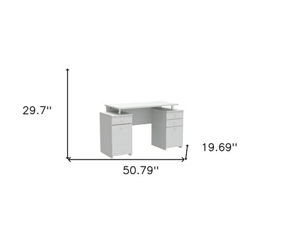 51" White Computer Desk With Five Drawers