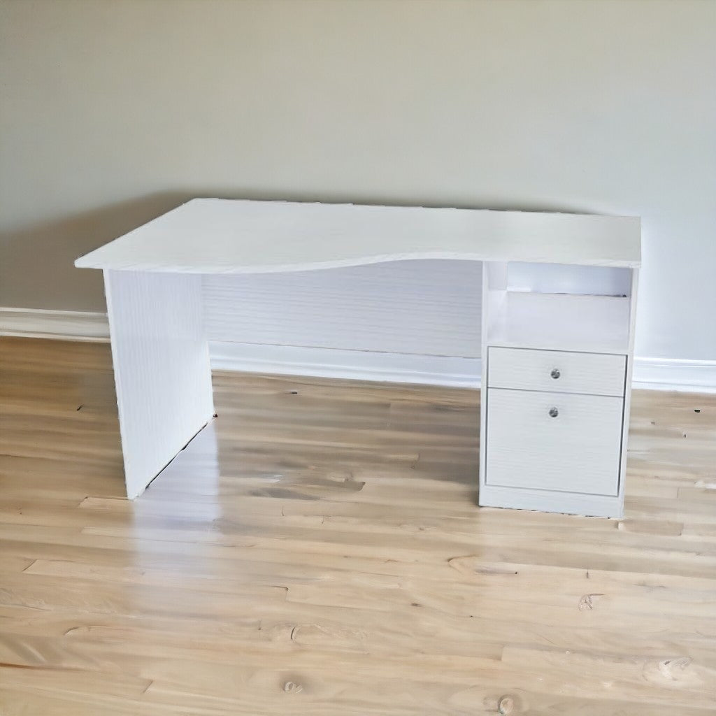 55" White Computer Desk With Two Drawers