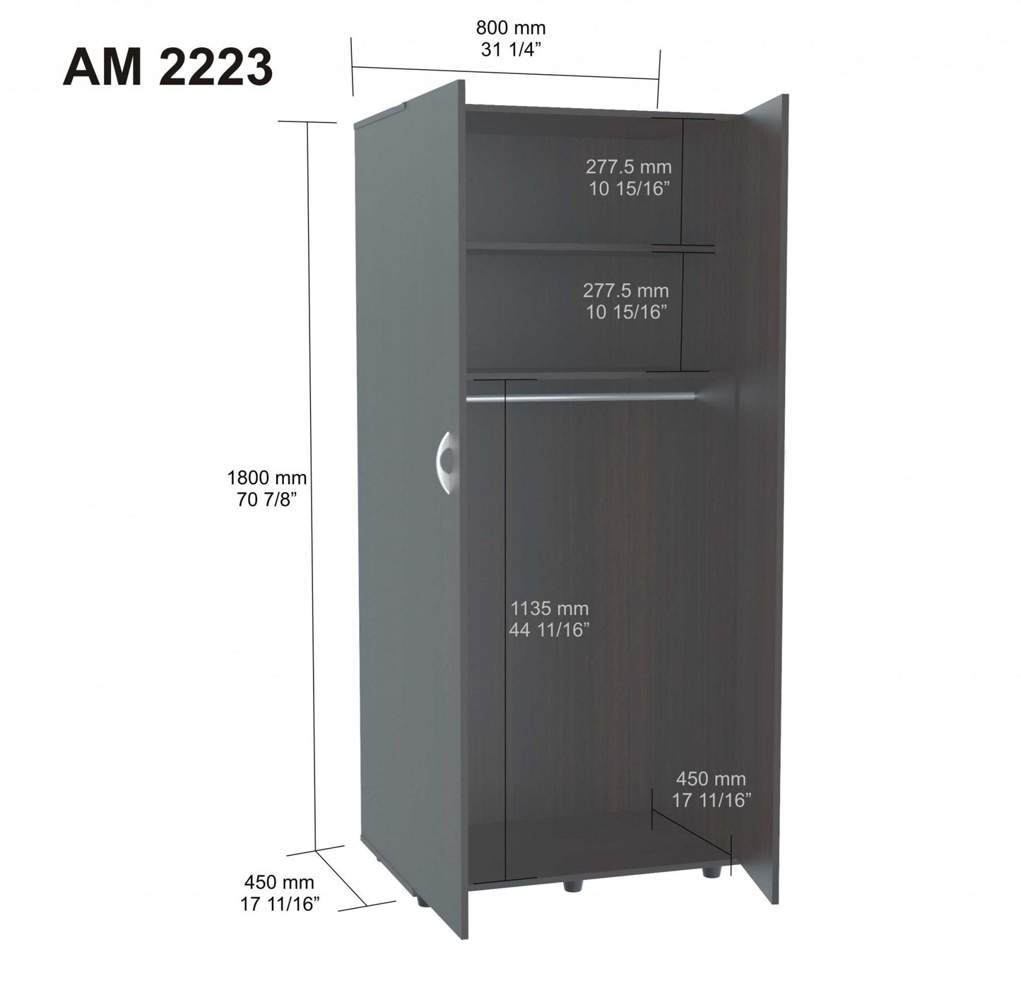 Espresso Finish Wood Wardrobe With Two Doors