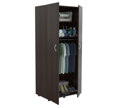 Espresso Finish Wood Wardrobe With Two Doors