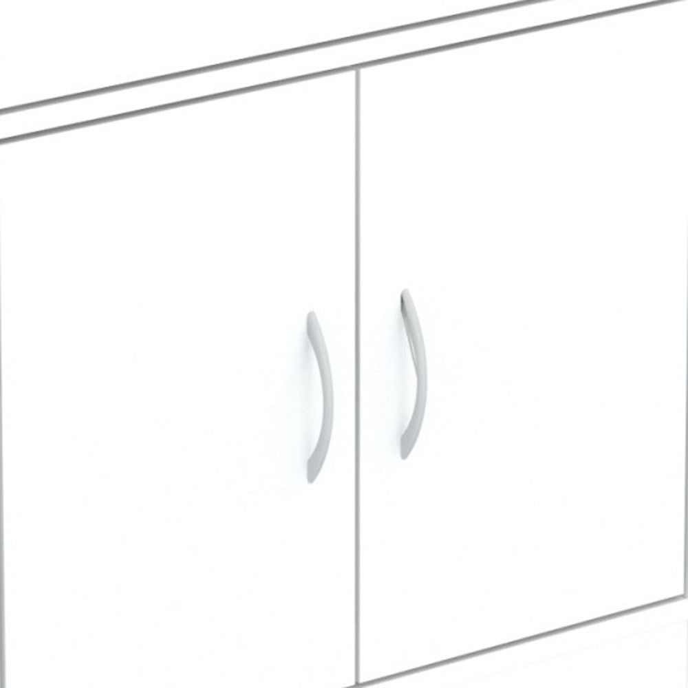 56" White Microwave Kitchen Cabinet With Two Doors And Drawer