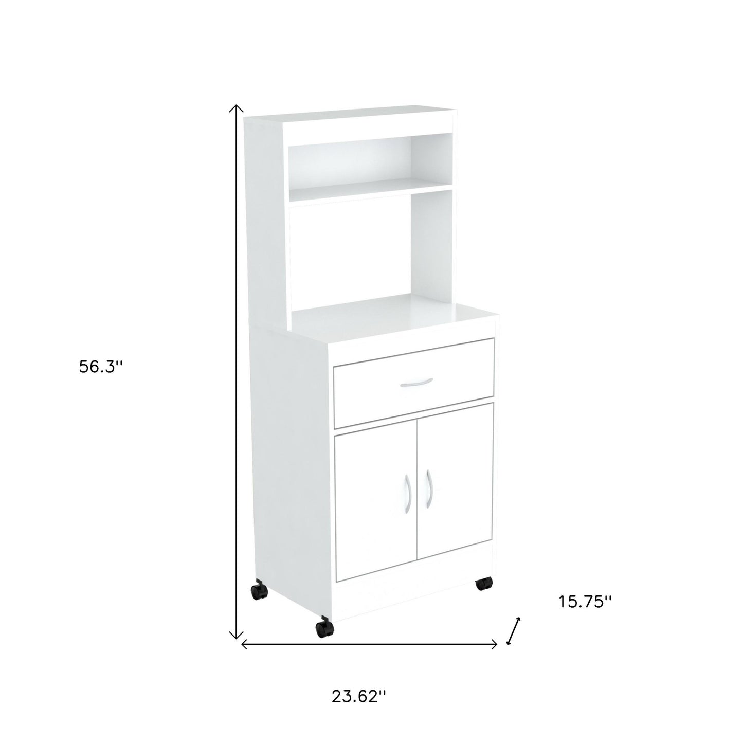 56" White Microwave Kitchen Cabinet With Two Doors And Drawer