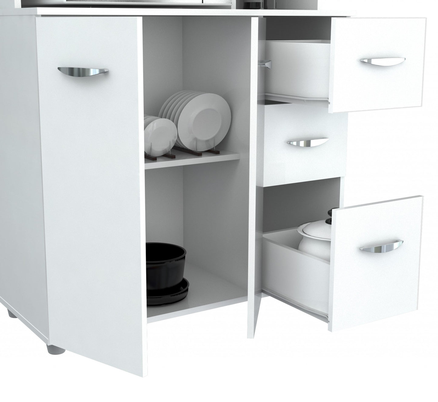 White Finish Wood Kitchen Storage Cabinet