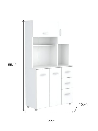 White Finish Wood Kitchen Storage Cabinet