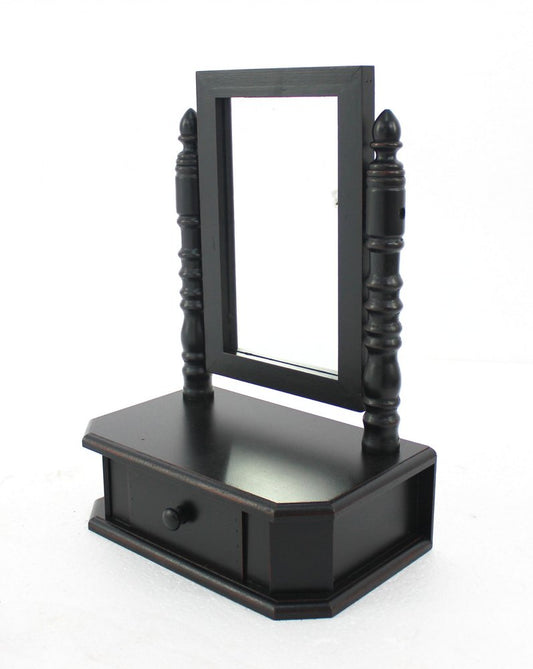 20" Black Wood Framed Freestanding Makeup Shaving Tabletop Mirror